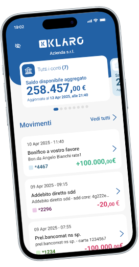 Anteprima dell'app mobile Klaro – schermata con feature principali